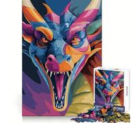 Colorful Dragon Head with Open Mouth Adults Puzzles 1000 Piece Jigsaws Brain Skill Good Thick Pattern Assemble Night Game (38x26cm)