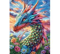 Colorful Dragon in A Flower Valley 300 Pieces Premium Jigsaw Puzzle Science Fiction Magical Dream Adult Jigsaws Educational Challenge Mental Exercise Wall Art Winter Thick Cardboard 300
