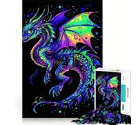 Colorful Dragon on Black Background 1000 Piece Jigsaw Puzzle for Adults Logic Play Smooth Thick Family Enjoyable Home Art (38x26cm)