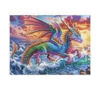 Colorful Dragon over Ocean Waves at Sunset 500 Piece Count Premium Jigsaw Puzzle Teen Fans 14-18 Yrs Ultra Difficult Leisure Adventure Valentines Creativity & Gift Giving 500 PCS