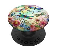Colorful Dragonflies And Flowers Harmony PopSockets Adhesive PopGrip
