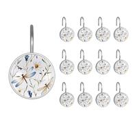 Colorful Dragonflies and Nature Grass Bathroom Shower Curtain Hooks, 12 Pcs Stainless Steel Shower Curtain Hooks Rings for Bathroom Bedroom Curtains