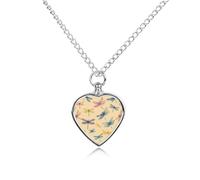 Colorful Dragonflies Pattern Pet Ashes Necklace Heart Silver Classic Pet Pendant Memorials Funerary for Dog Cat Lover