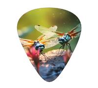 Colorful Dragonflies printed guitar picks, 12-piece set with thin, medium, and thick styles, comes with a storage case