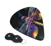 colorful dragonfly art Guitar Picks 6 Pcs, 0.71mm Thickness Celluloid Plectrum with Leather Picks Holder, Personalized Guitar Pick for Bass Electric Acoustic Guitars Lovers Gift