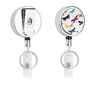 Colorful Dragonfly Badge Reel Retractable Stainless Steel Badge Clip with Lanyard Cute Badges Reel Holder Heavy-Duty Nurse Doctor Name Tag Badges Clip for Work