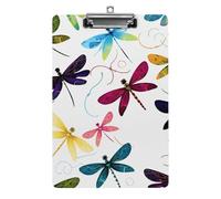 Colorful Dragonfly Clipboard 8.5×12.5 Inch Acrylic Clip Board with Metal Clip A4 Letter Size Decorative Clipboard Cute Hanging Clipboards for Office, Teacher, Nurse, Doctor,