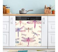 Colorful Dragonfly Dishwasher Magnet Cover for Door Front, Large Metal Decorative Kitchen Dishwasher Panel Decal Refrigerator Magnetic Decor Sticker 58 x 66 CM