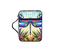 Colorful-Dragonfly-Floral Bible Cover Case with Handle, Water-Resistant Oxford Fabric Bible Bag Organizer with Zipper Pockets for Church