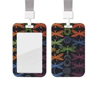 Colorful Dragonfly ID Badge Holder with Lanyard Vertical Card Case Protector Pouch with Clear Window Plastic Sliding ID Card Holder for NurseOffice Supplies Name Tag