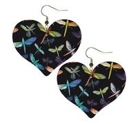 Colorful dragonfly Leather Earrings for Women Heart Earring Lightweight Dangle Earrings Jewelry Gifts, One Size, No Gemstone