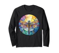 Colorful Dragonfly Mosaic Circle, Radiance Rainbow Long Sleeve T-Shirt