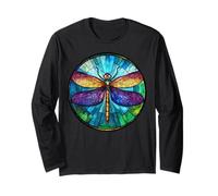 Colorful Dragonfly Mosaic Circle, Radiance Rainbow Long Sleeve T-Shirt