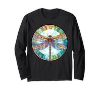 Colorful Dragonfly Mosaic Circle, Radiance Rainbow Long Sleeve T-Shirt