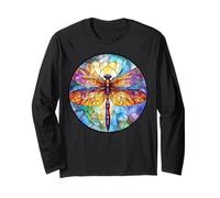 Colorful Dragonfly Mosaic Circle, Radiance Rainbow Long Sleeve T-Shirt