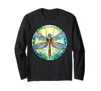 Colorful Dragonfly Mosaic Circle, Radiance Rainbow Long Sleeve T-Shirt
