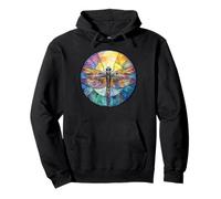 Colorful Dragonfly Mosaic Circle, Radiance Rainbow Pullover Hoodie