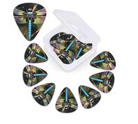 Colorful Dragonfly Painting Guitar Picks 12 Pcs, 3 Different Thickness Celluloid Plectrum for Bass Electric Acoustic Guitars Ukulele Accessories Gift for Men Women (0.46mm, 0.71mm, 0.96mm)