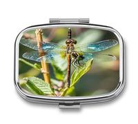 Colorful Dragonfly Pill Case 2 Compartments Travel Pill Organizer for Pocket Small Pill Box Portable Pill Container Metal Medication Holder to Hold Vitamin Fish Oil Supplement
