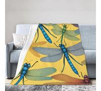 Colorful Dragonfly Print Flannel Fleece Luxury Throw Blanket - Lightweight For Couch Bed Chair - Thick, Warm And Breathable - All Season Cozy Fuzzy, Anti-Static Microplush Bedding (50 In X 60 In)