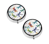 Colorful Dragonfly Print Pill Box 3 Compartment Medicine Pill Case,Portable for Pocket Or Purse Pill Organizer Decorative Metal Medicine Vitamin Organizer Unique Gift