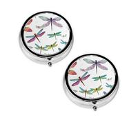 Colorful Dragonfly Print Pill Box 3 Compartment Medicine Pill Case,Portable for Pocket Or Purse Pill Organizer Decorative Metal Medicine Vitamin Organizer Unique Gift