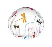 Colorful Dragonfly Print Premium Double Layer Shower Cap For Women With Reusable Shower Cap For Hair - Waterproof Plastic Cap - Shower Caps For Long, Short And Curly Hairs
