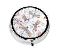 Colorful Dragonfly Print Round Pill Organizer 3 Compartment Pill Box Portable Medicine Pill Case for Outdoor Travel