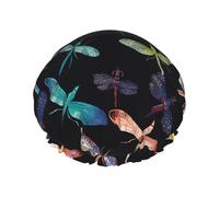 Colorful Dragonfly Print Shower Cap For Women Double Layer Waterproof Bath Cap Elastic Reusable Shower Hat Hair Protection Bath Hat For Spa Salon Bathing Ladies