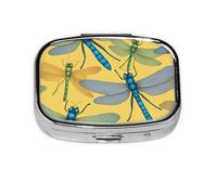 Colorful Dragonfly Print Square Metal Pill Box Decorative Pill Case - Carry Your Meds in Style (Rectangular)
