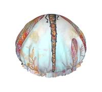 Colorful Dragonfly Printed Double-Layer Waterproof Shower Cap - Reusable Spa & Face Mask Bathing Hat for Travel, Home Care & Beauty Routine