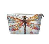 Colorful Dragonfly Prints PVC Leather Travel Toiletry Bag with Gold Zippers, Waterproof Cosmetic Organiser for Makeup, Toiletries & Essentials