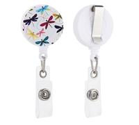 Colorful Dragonfly Retractable Badge Reel - Personalized ID Name Badge Holder with Lanyard Cute Badges Reel Holder Round Nurse Doctor Name Tag Badges Clip for Work