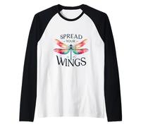 Colorful Dragonfly Spread Your Wings Inspirational Design Raglan Baseball Tee