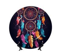 Colorful Dream Catcher Ceramic Decorative Plates Bone China Decorative Plate With Display Stand Handmade Ceramic Ornament Personality Porcelain Dinner Plate Crafts For Home Office Wall Decoration 25cm