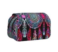 Colorful Dream Catcher Double Layer Flip-Top Pencil Case,Large Capacity 50 Pens Organizer, Durable Polyester Stationery Holder for School, Art Travel (All-Over Print)