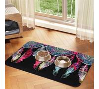 Colorful Dream Catcher Printed Pet Bowl Mats, Non-Slip And Tasteless Dog And Cat Feeding Mats