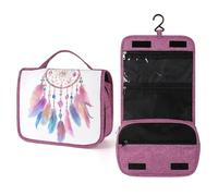 Colorful Dream Catcher with Feathers Crystals Travel Toiletry Bag for Women,Hanging Makeup Organizer with Hook for Shampoo