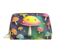 Colorful Dream Mushroom Leather Portable Makeup Bag for Cosmetics, Toiletries, and Daily Essentials