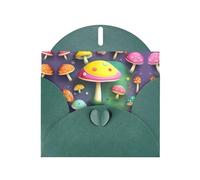 Colorful Dream Mushroom Print Blank Note Card, All Occasion Holidays Greeting Card Dark Green