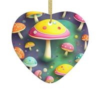 Colorful Dream Mushroom Print heart-shaped ceramic pendants create a warm atmosphere for homes, parties, and gifts.