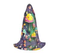 Colorful Dream Mushroom Print Unisex Hooded Cape Cloak, Long Robe with Hood for Halloween, Cosplay, Vampire, Witch Costumes, Black, Medium
