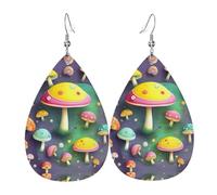 Colorful Dream Mushroom Prints Leather Teardrop earrings Pendant Stylish and light Lightweight Dangle for Women Girls, One Size, Leather, No Gemstone