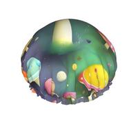 Colorful Dream Mushroom Shower Caps, Reusable Shower Cap for Women, Double Laye Waterproof Hair Cap, for All Hair Lengths