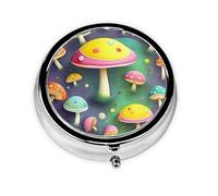 Colorful Dream Mushroom Take-Along Pill Box, Portable Round Pill Box, fits in Your Purse Pocket Lightweight 3 Compartment Pill Box,