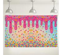 Colorful Dripping Icing Backdrop, Fun Sprinkles Pattern Party Decorations, Bright Peach Indoor/Outdoor Photography Background for Birthday Events 71x43 Inch