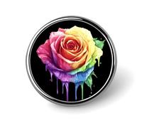 Colorful Dripping Rainbow Rose Round Brooches And Pins for Women 1" Men Lapel Pin for Hat Bag Backpack Decor