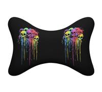 Colorful Dripping Skulls 2 Pcs Car Neck Pillow with Elastic Strap Breathable Head Support Soft Memory Foam Headrest Cushions