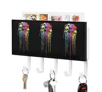 Colorful Dripping Skulls Leather Key Holder with 5 Hooks Decorative Wall Mounted Keys Organizer Rack for Hallway Entryway