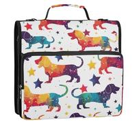 Colorful Duchshund Dog 1.5-Inch 3-Rings Binder with Extra Pockets with Shoulder Strap & Handle Multiple Pockets Documents Files Storage Bag for Middle School Organizadores de suministros escolares